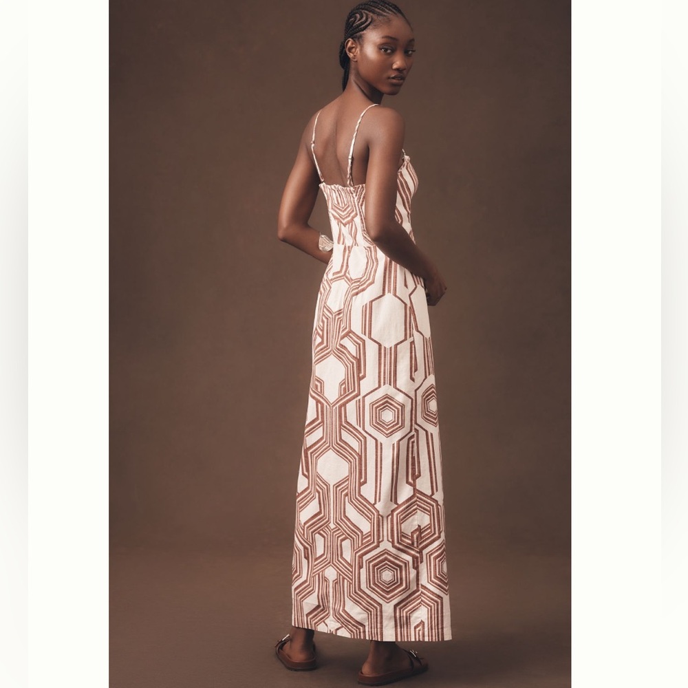 Anthropologie Strapless Linen Plunge-Neck Midi Dress - Picture 4 of 5